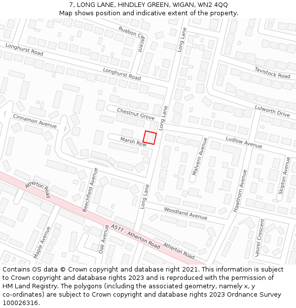 7, LONG LANE, HINDLEY GREEN, WIGAN, WN2 4QQ: Location map and indicative extent of plot