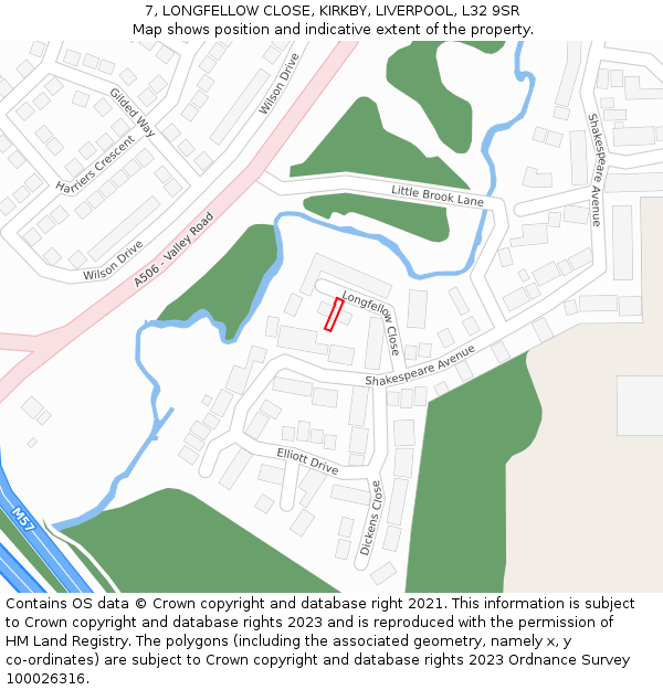 7, LONGFELLOW CLOSE, KIRKBY, LIVERPOOL, L32 9SR: Location map and indicative extent of plot