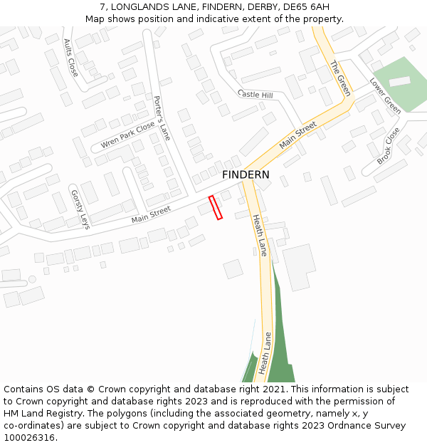 7, LONGLANDS LANE, FINDERN, DERBY, DE65 6AH: Location map and indicative extent of plot
