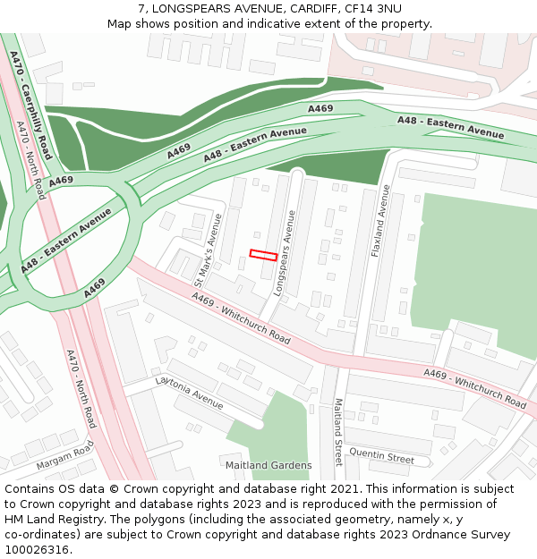 7, LONGSPEARS AVENUE, CARDIFF, CF14 3NU: Location map and indicative extent of plot