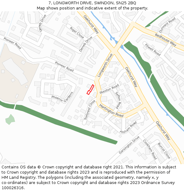 7, LONGWORTH DRIVE, SWINDON, SN25 2BQ: Location map and indicative extent of plot