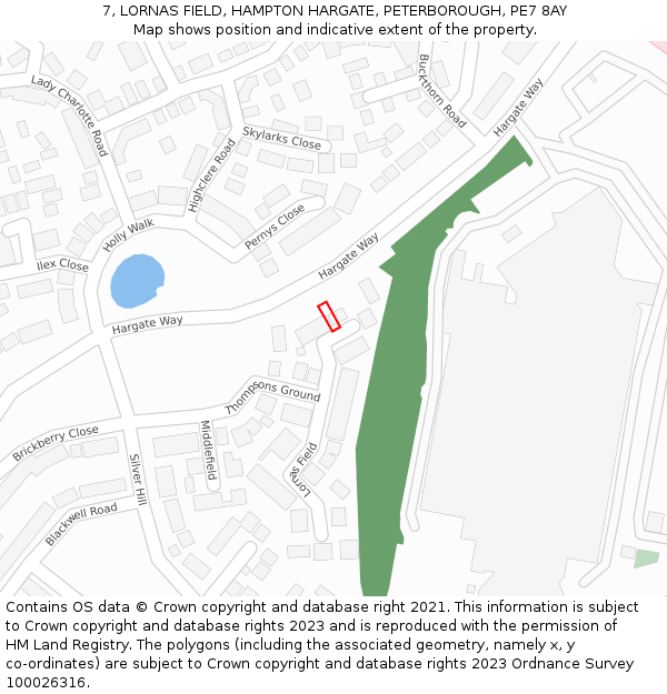 7, LORNAS FIELD, HAMPTON HARGATE, PETERBOROUGH, PE7 8AY: Location map and indicative extent of plot