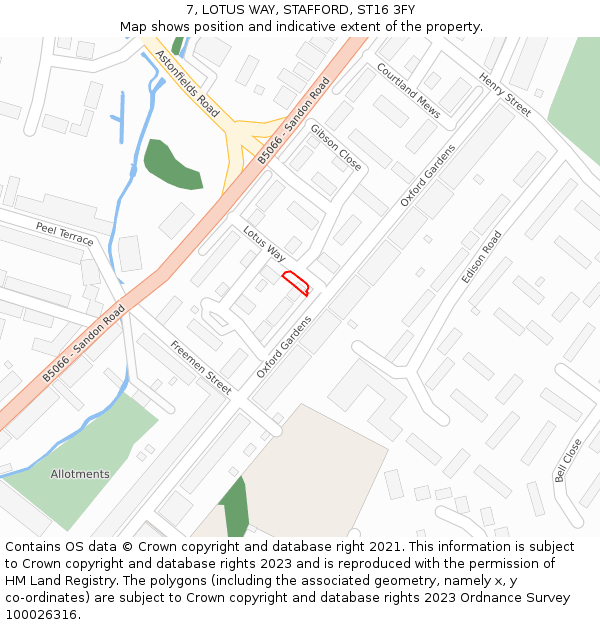7, LOTUS WAY, STAFFORD, ST16 3FY: Location map and indicative extent of plot