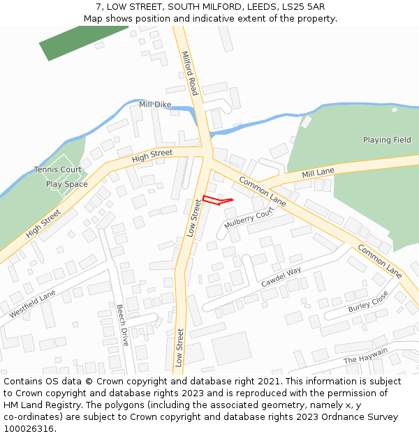 7, LOW STREET, SOUTH MILFORD, LEEDS, LS25 5AR: Location map and indicative extent of plot