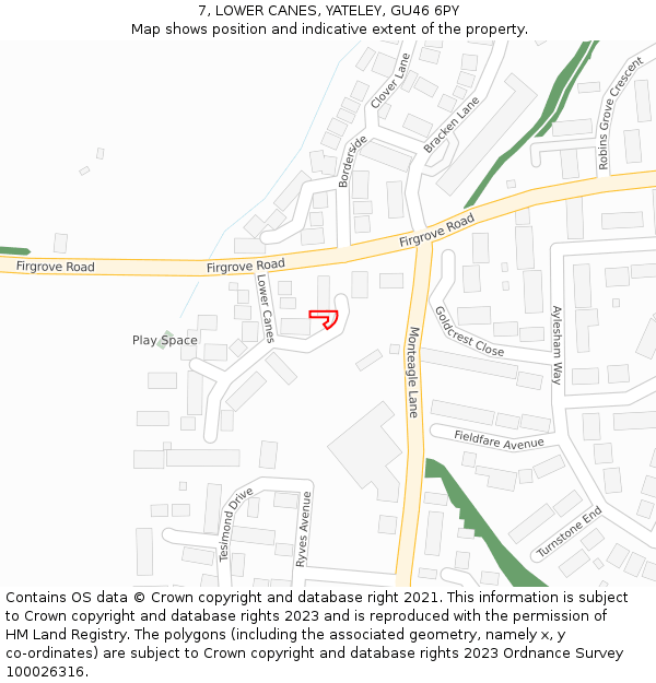 7, LOWER CANES, YATELEY, GU46 6PY: Location map and indicative extent of plot