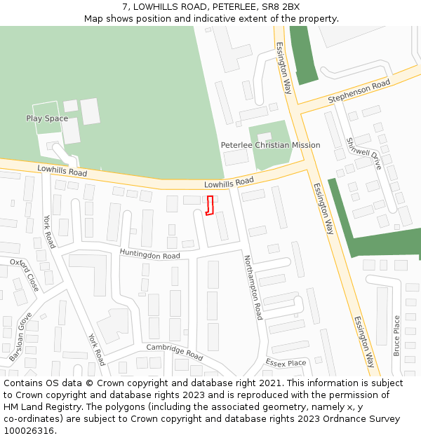 7, LOWHILLS ROAD, PETERLEE, SR8 2BX: Location map and indicative extent of plot