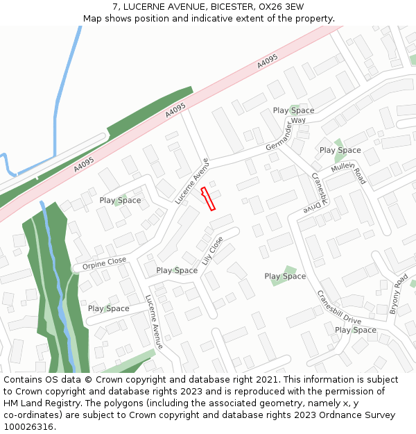 7, LUCERNE AVENUE, BICESTER, OX26 3EW: Location map and indicative extent of plot