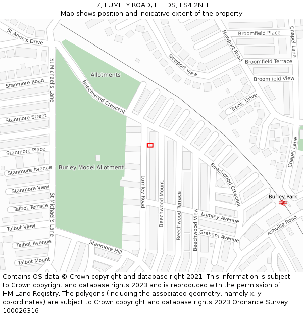7, LUMLEY ROAD, LEEDS, LS4 2NH: Location map and indicative extent of plot