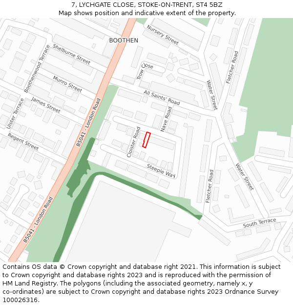 7, LYCHGATE CLOSE, STOKE-ON-TRENT, ST4 5BZ: Location map and indicative extent of plot