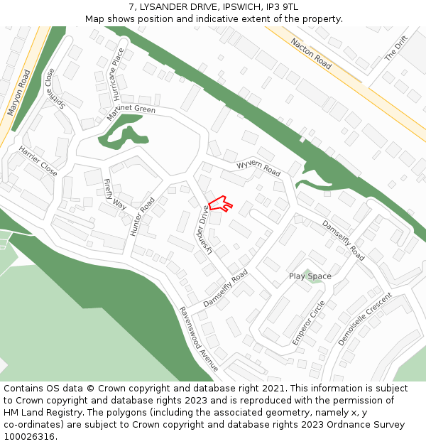 7, LYSANDER DRIVE, IPSWICH, IP3 9TL: Location map and indicative extent of plot