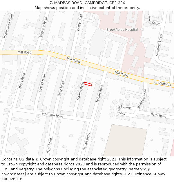 7, MADRAS ROAD, CAMBRIDGE, CB1 3PX: Location map and indicative extent of plot