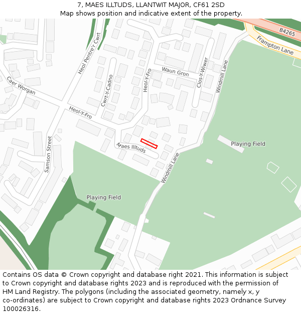 7, MAES ILLTUDS, LLANTWIT MAJOR, CF61 2SD: Location map and indicative extent of plot