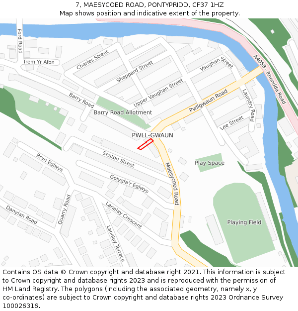 7, MAESYCOED ROAD, PONTYPRIDD, CF37 1HZ: Location map and indicative extent of plot