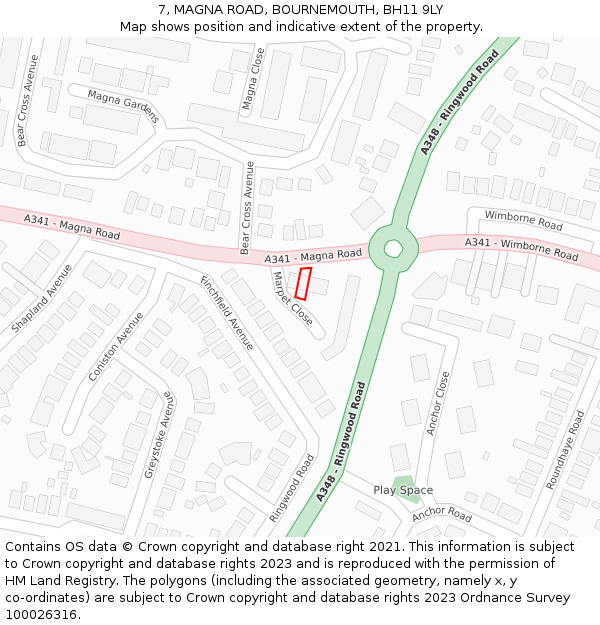 7, MAGNA ROAD, BOURNEMOUTH, BH11 9LY: Location map and indicative extent of plot