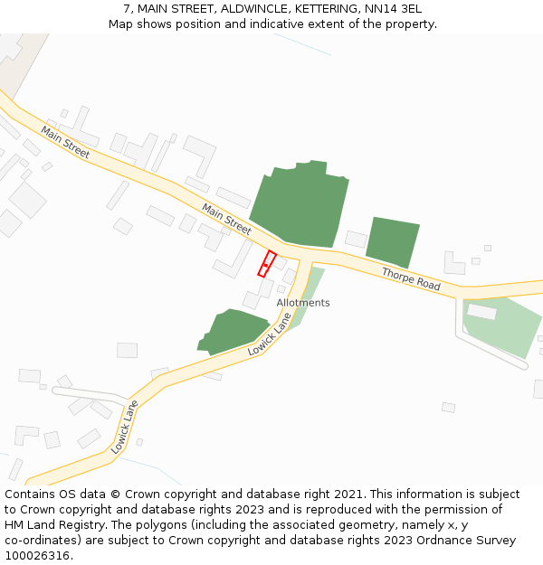 7, MAIN STREET, ALDWINCLE, KETTERING, NN14 3EL: Location map and indicative extent of plot