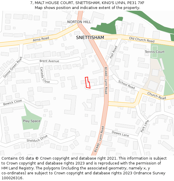 7, MALT HOUSE COURT, SNETTISHAM, KING'S LYNN, PE31 7XF: Location map and indicative extent of plot