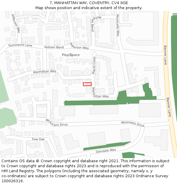 7, MANHATTAN WAY, COVENTRY, CV4 9GE: Location map and indicative extent of plot