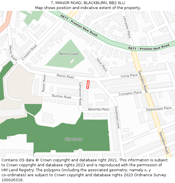 7, MANOR ROAD, BLACKBURN, BB2 6LU: Location map and indicative extent of plot