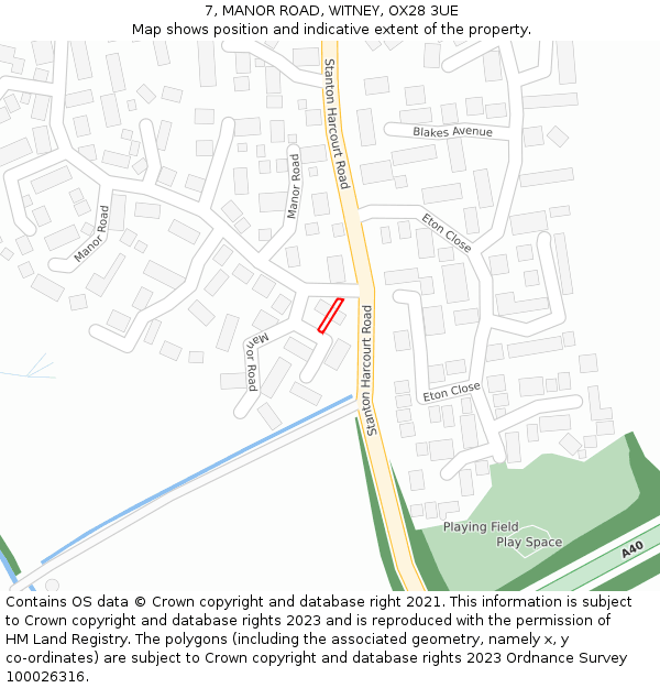 7, MANOR ROAD, WITNEY, OX28 3UE: Location map and indicative extent of plot