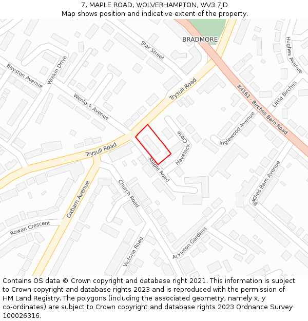 7, MAPLE ROAD, WOLVERHAMPTON, WV3 7JD: Location map and indicative extent of plot