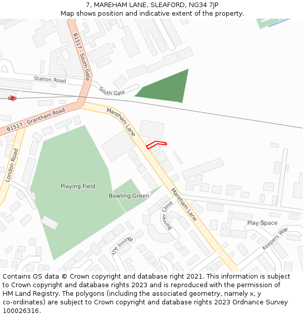 7, MAREHAM LANE, SLEAFORD, NG34 7JP: Location map and indicative extent of plot
