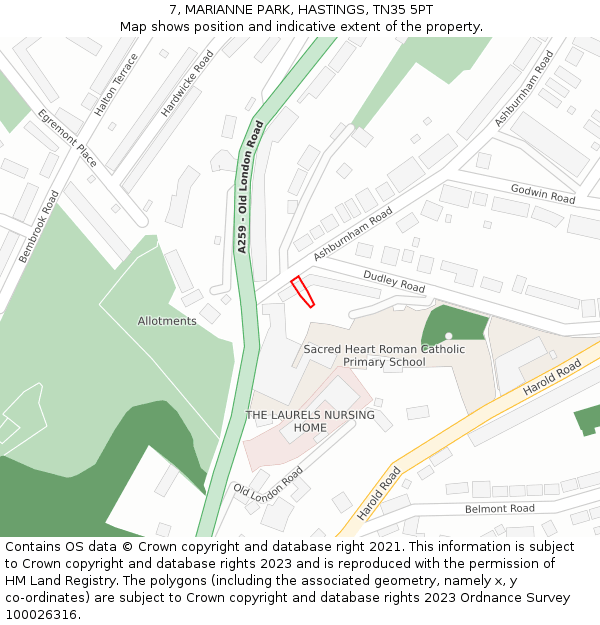 7, MARIANNE PARK, HASTINGS, TN35 5PT: Location map and indicative extent of plot