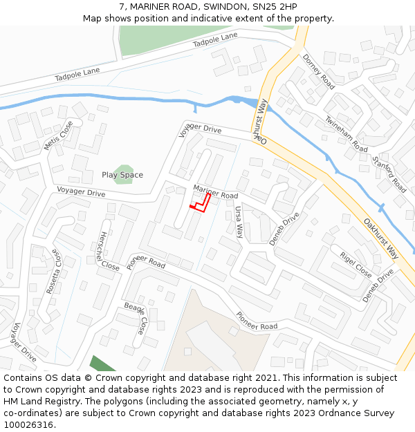 7, MARINER ROAD, SWINDON, SN25 2HP: Location map and indicative extent of plot