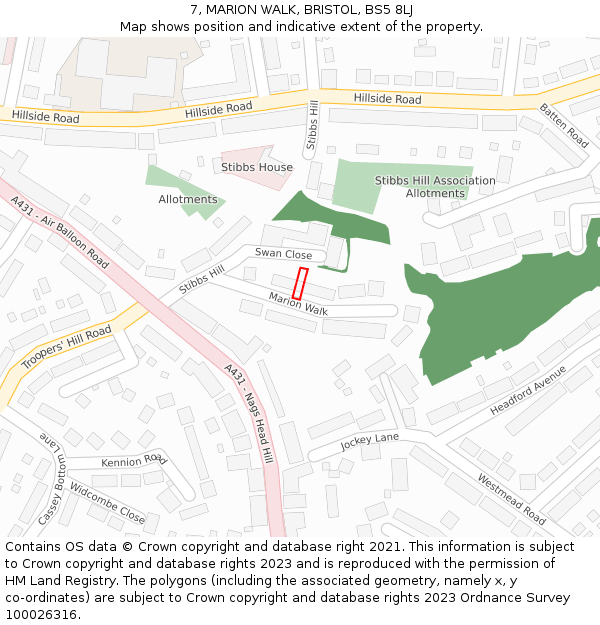 7, MARION WALK, BRISTOL, BS5 8LJ: Location map and indicative extent of plot