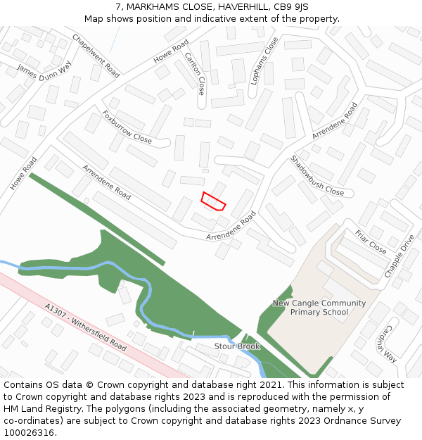 7, MARKHAMS CLOSE, HAVERHILL, CB9 9JS: Location map and indicative extent of plot