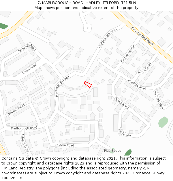 7, MARLBOROUGH ROAD, HADLEY, TELFORD, TF1 5LN: Location map and indicative extent of plot