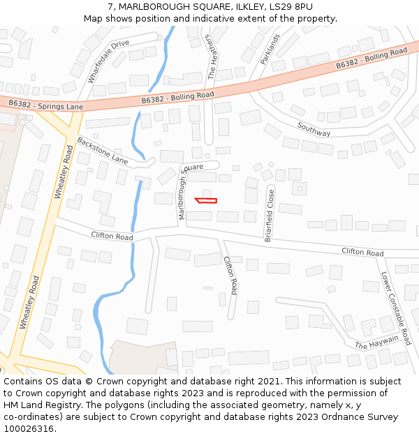 7, MARLBOROUGH SQUARE, ILKLEY, LS29 8PU: Location map and indicative extent of plot