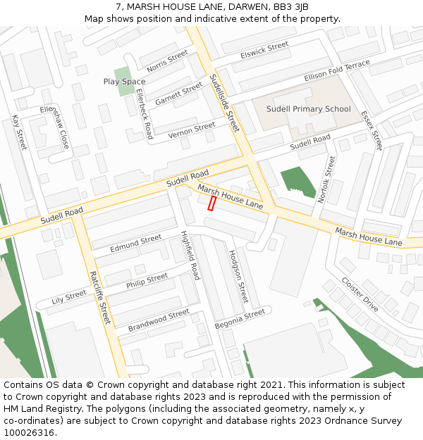 7, MARSH HOUSE LANE, DARWEN, BB3 3JB: Location map and indicative extent of plot