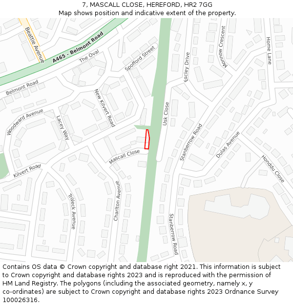 7, MASCALL CLOSE, HEREFORD, HR2 7GG: Location map and indicative extent of plot