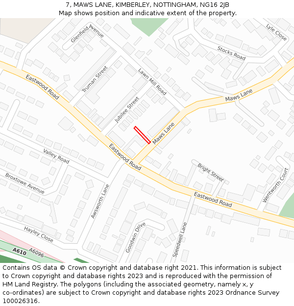 7, MAWS LANE, KIMBERLEY, NOTTINGHAM, NG16 2JB: Location map and indicative extent of plot