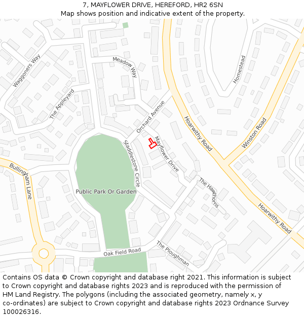 7, MAYFLOWER DRIVE, HEREFORD, HR2 6SN: Location map and indicative extent of plot