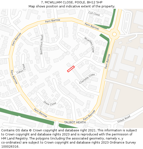 7, MCWILLIAM CLOSE, POOLE, BH12 5HP: Location map and indicative extent of plot