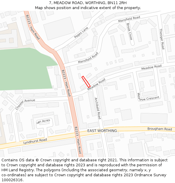 7, MEADOW ROAD, WORTHING, BN11 2RH: Location map and indicative extent of plot