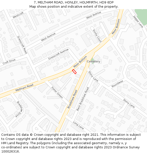 7, MELTHAM ROAD, HONLEY, HOLMFIRTH, HD9 6DP: Location map and indicative extent of plot