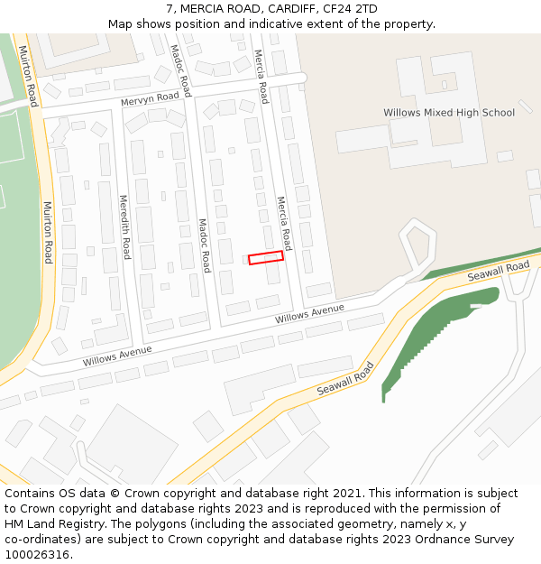 7, MERCIA ROAD, CARDIFF, CF24 2TD: Location map and indicative extent of plot