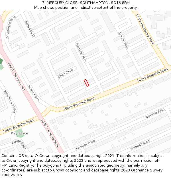 7, MERCURY CLOSE, SOUTHAMPTON, SO16 8BH: Location map and indicative extent of plot