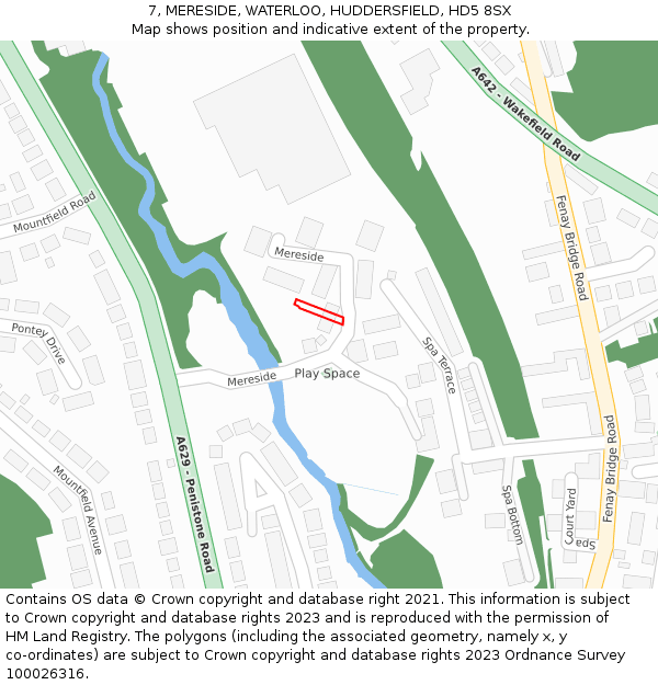 7, MERESIDE, WATERLOO, HUDDERSFIELD, HD5 8SX: Location map and indicative extent of plot
