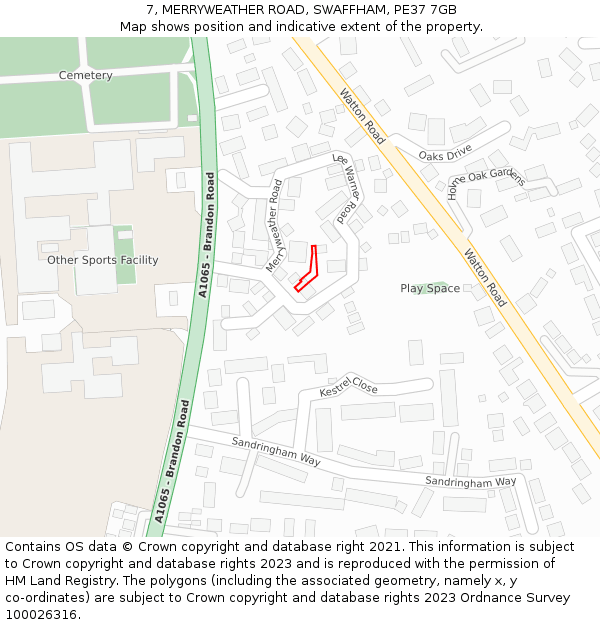 7, MERRYWEATHER ROAD, SWAFFHAM, PE37 7GB: Location map and indicative extent of plot