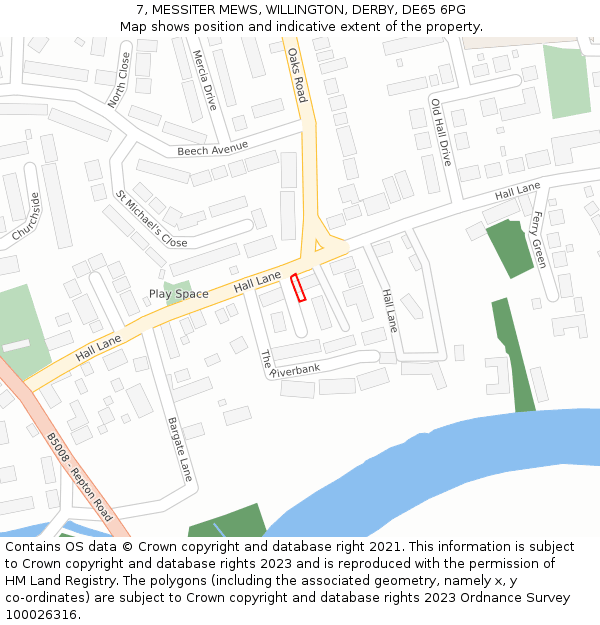7, MESSITER MEWS, WILLINGTON, DERBY, DE65 6PG: Location map and indicative extent of plot