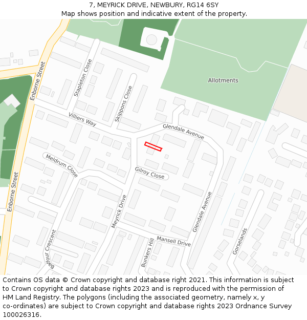 7, MEYRICK DRIVE, NEWBURY, RG14 6SY: Location map and indicative extent of plot