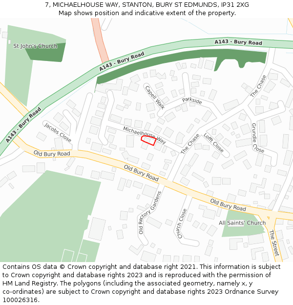7, MICHAELHOUSE WAY, STANTON, BURY ST EDMUNDS, IP31 2XG: Location map and indicative extent of plot