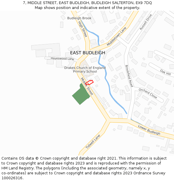 7, MIDDLE STREET, EAST BUDLEIGH, BUDLEIGH SALTERTON, EX9 7DQ: Location map and indicative extent of plot
