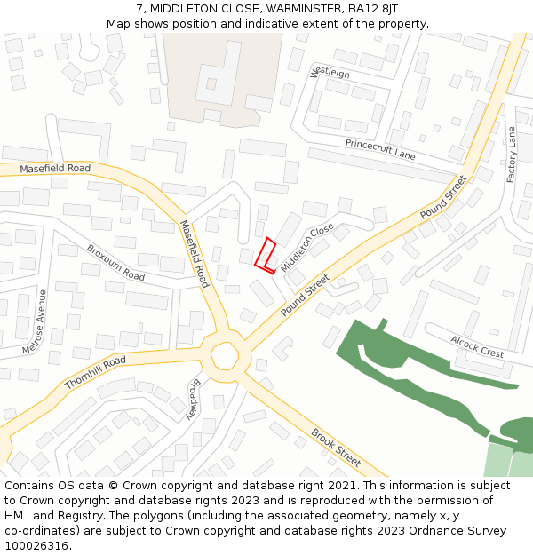 7, MIDDLETON CLOSE, WARMINSTER, BA12 8JT: Location map and indicative extent of plot