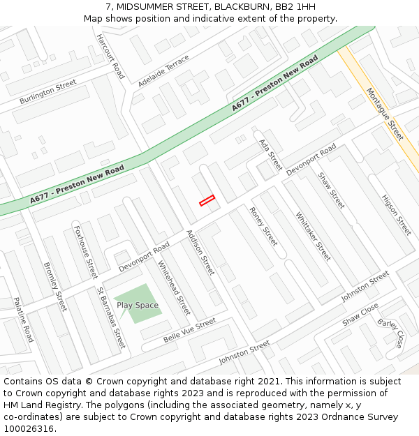 7, MIDSUMMER STREET, BLACKBURN, BB2 1HH: Location map and indicative extent of plot