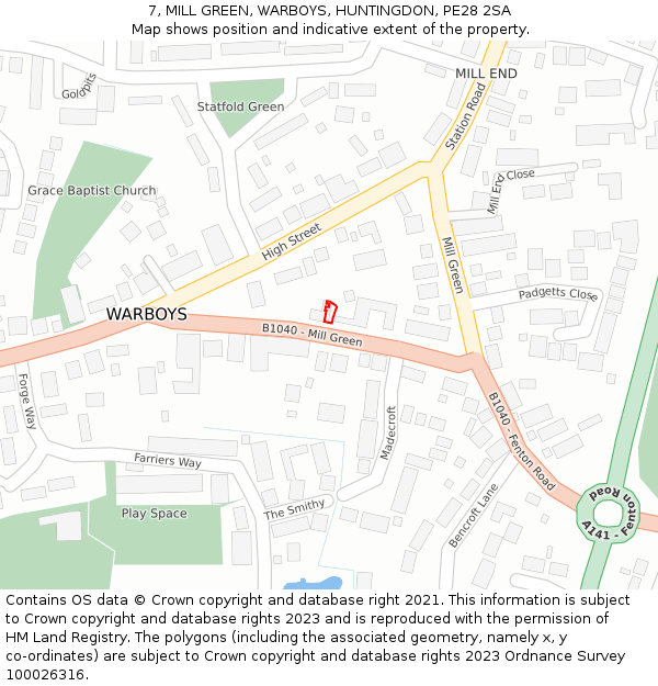 7, MILL GREEN, WARBOYS, HUNTINGDON, PE28 2SA: Location map and indicative extent of plot