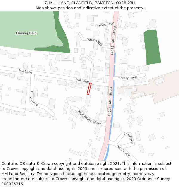 7, MILL LANE, CLANFIELD, BAMPTON, OX18 2RH: Location map and indicative extent of plot